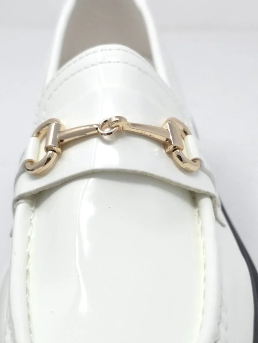 White Chunky Platform Loafers Gold Chain Lug Sole Slip On Trendy